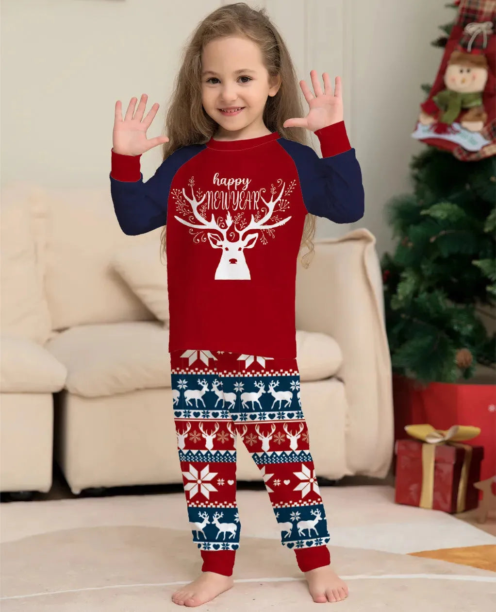 Color Matching Elk Christmas Parent-child Wear Homewear Pajamas Suit - Bellarte Enchanté Color Matching Elk Christmas Parent-child Wear Homewear Pajamas Suit
